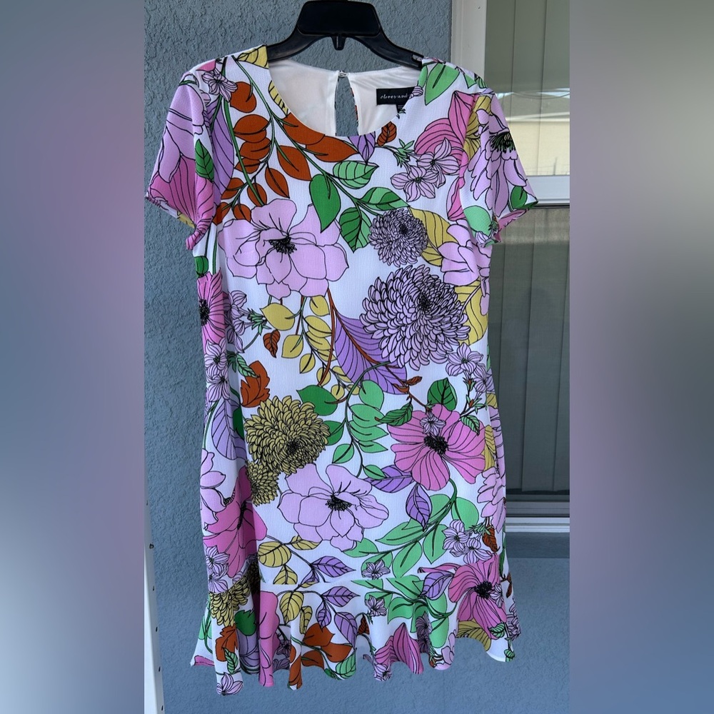 Clover & Sloane Floral Shift Dress XL Retro Mod Groovy Mini Size 10 Feminine